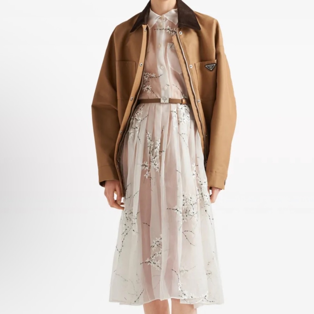 PRADA floral-embroidered silk midi dress new with tags